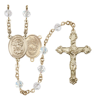 14 Karat Gold 6mm Austrian Crystal Saint Michael the Archangel/Policeman Rosary in Crystal