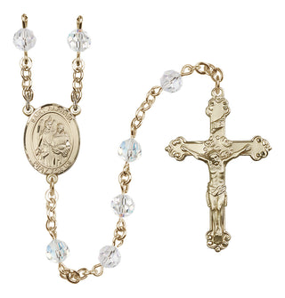 14 Karat Gold 6mm Austrian Crystal Saint Raphael the Archangel Rosary in Crystal