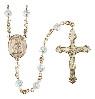 14 Karat Gold 6mm Austrian Crystal Saint Timothy Rosary in Crystal