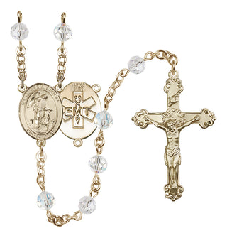 14 Karat Gold 6mm Austrian Crystal Guardian Angel / EMT Rosary in Crystal