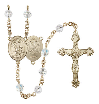 14 Karat Gold 6mm Austrian Crystal Guardian Angel / Nat'l Guard Rosary in Crystal