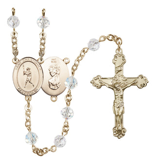 14 Karat Gold 6mm Austrian Crystal Saint Christopher/Baseball Rosary in Crystal