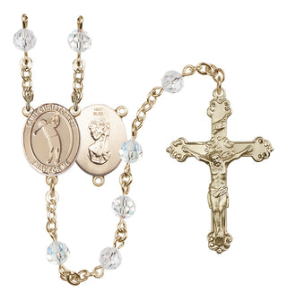 14 Karat Gold 6mm Austrian Crystal Saint Christopher/Golf Rosary in Crystal