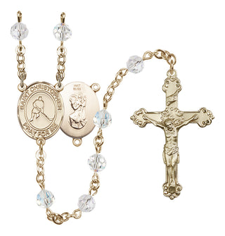 14 Karat Gold 6mm Austrian Crystal Saint Christopher/Ice Hockey Rosary in Crystal