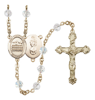 14 Karat Gold 6mm Austrian Crystal Saint Christopher/Swimming Rosary in Crystal