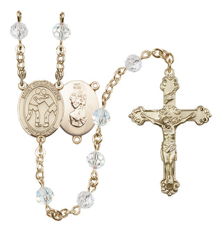 14 Karat Gold 6mm Austrian Crystal Saint Christopher/Wrestling Rosary in Crystal