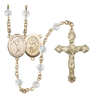 14 Karat Gold 6mm Austrian Crystal Saint Sebastian/Golf Rosary in Crystal