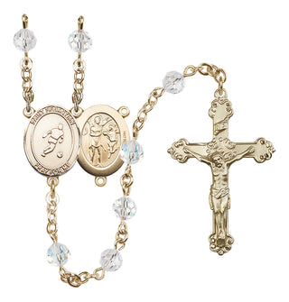 14 Karat Gold 6mm Austrian Crystal Saint Sebastian/Soccer Rosary in Crystal