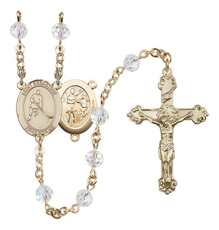 14 Karat Gold 6mm Austrian Crystal Saint Sebastian/Ice Hockey Rosary in Crystal