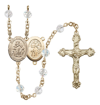 14 Karat Gold 6mm Austrian Crystal Saint Sebastian/Wrestling Rosary in Crystal