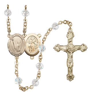 14 Karat Gold 6mm Austrian Crystal Saint Sebastian/Gymnastics Rosary in Crystal