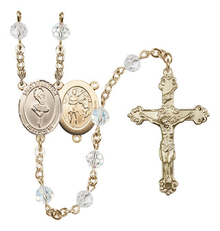14 Karat Gold 6mm Austrian Crystal Saint Sebastian/Dance Rosary in Crystal