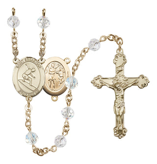 14 Karat Gold 6mm Austrian Crystal Saint Sebastian/Surfing Rosary in Crystal