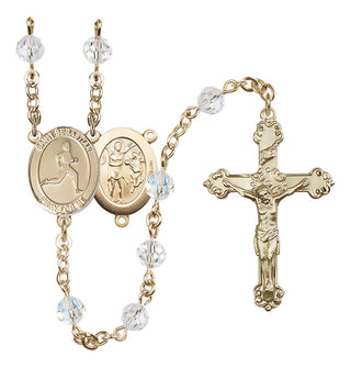14 Karat Gold 6mm Austrian Crystal Saint Sebastian/Track & Field Rosary in Crystal