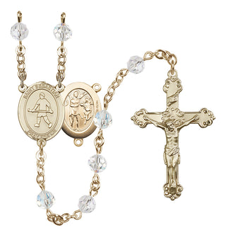 14 Karat Gold 6mm Austrian Crystal Saint Sebastian/Field Hockey Rosary in Crystal