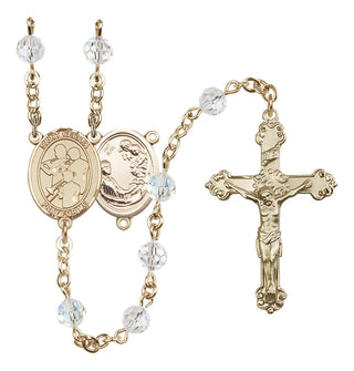 14 Karat Gold 6mm Austrian Crystal Saint Cecilia / Marching Band Rosary in Crystal
