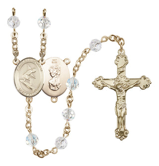 14 Karat Gold 6mm Austrian Crystal Saint Christopher/Surfing Rosary in Crystal