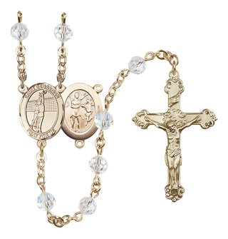 14 Karat Gold 6mm Austrian Crystal Saint Sebastian / Volleyball Rosary in Crystal