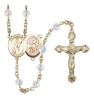 14 Karat Gold 6mm Austrian Crystal Saint Sebastian / Rodeo Rosary in Crystal