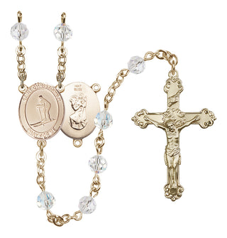 14 Karat Gold 6mm Austrian Crystal Saint Christopher / Skiing Rosary in Crystal