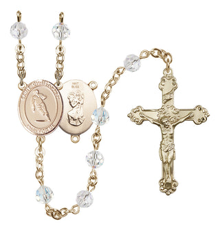 14 Karat Gold 6mm Austrian Crystal Saint Christopher / Rugby Rosary in Crystal