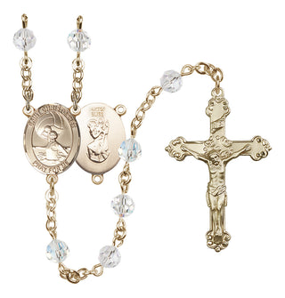 14 Karat Gold 6mm Austrian Crystal Saint Christopher/Water Polo Women Rosary in Crystal