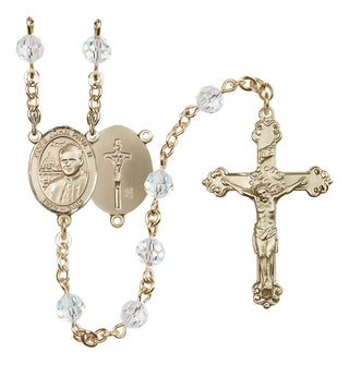 14 Karat Gold 6mm Austrian Crystal Saint John Paul II Rosary in Crystal