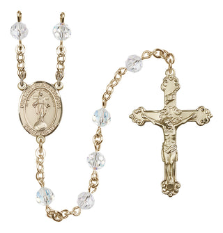 14 Karat Gold 6mm Austrian Crystal Our Lady of All Nations Rosary in Crystal