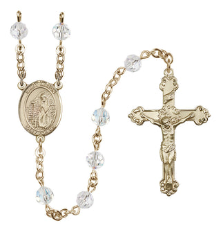 14 Karat Gold 6mm Austrian Crystal Saint Aaron Rosary in Crystal