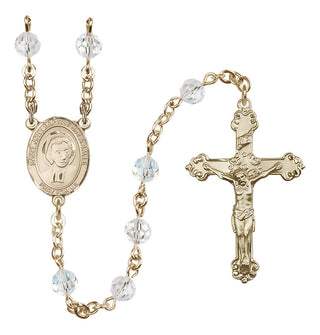 14 Karat Gold 6mm Austrian Crystal Saint John Baptist de la Salle Rosary in Crystal