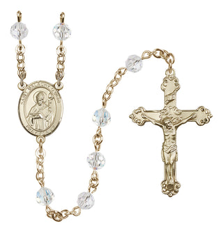 14 Karat Gold 6mm Austrian Crystal Saint Malachy O'More Rosary in Crystal