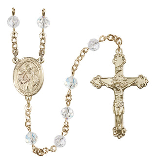 14 Karat Gold 6mm Austrian Crystal Saint Januarius Rosary in Crystal