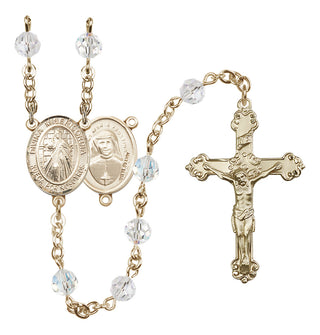14 Karat Gold 6mm Austrian Crystal Divina Misericordia Rosary in Crystal