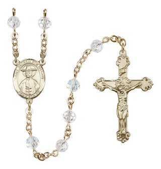 14 Karat Gold 6mm Austrian Crystal Saint Andrew Kim Taegon Rosary in Crystal