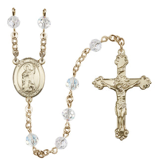 14 Karat Gold 6mm Austrian Crystal Saint Drogo Rosary in Crystal