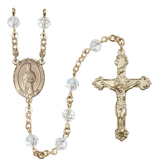 14 Karat Gold 6mm Austrian Crystal Saint Eligius Rosary in Crystal