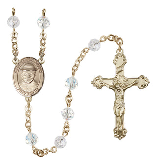 14 Karat Gold 6mm Austrian Crystal Saint Damien of Molokai Rosary in Crystal