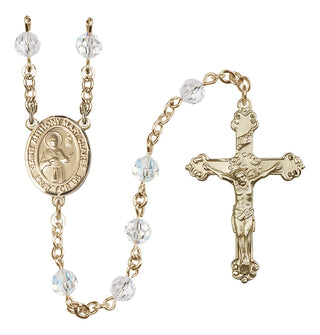 14 Karat Gold 6mm Austrian Crystal Saint Anthony Mary Claret Rosary in Crystal