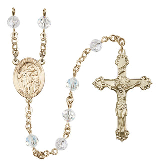 14 Karat Gold 6mm Austrian Crystal Guardian Angel w/Children Rosary in Crystal