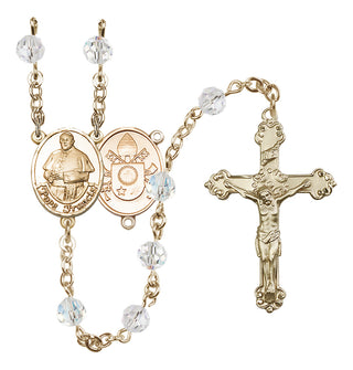 14 Karat Gold 6mm Austrian Crystal Pope Francis Rosary in Crystal