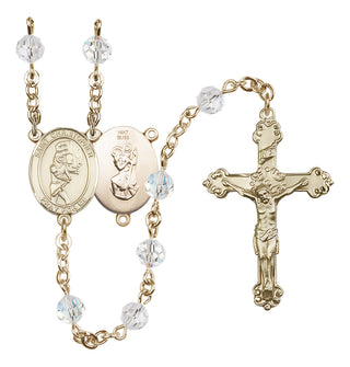 14 Karat Gold 6mm Austrian Crystal Saint Christopher/Softball Rosary in Crystal