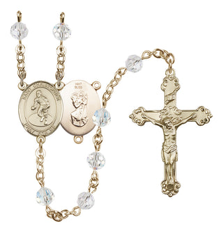 14 Karat Gold 6mm Austrian Crystal Saint Christopher/Wrestling Rosary in Crystal