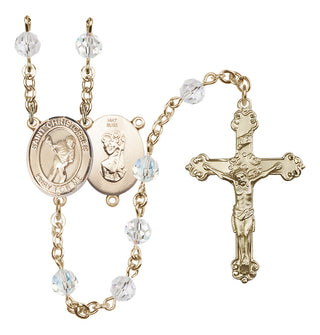 14 Karat Gold 6mm Austrian Crystal Saint Christopher/Lacrosse Rosary in Crystal