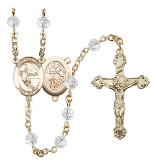 14 Karat Gold 6mm Austrian Crystal Saint Sebastian / Hockey Rosary in Crystal
