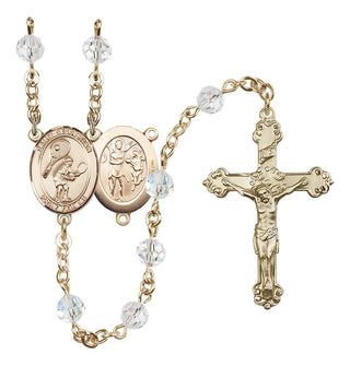14 Karat Gold 6mm Austrian Crystal Saint Sebastian / Tennis Rosary in Crystal