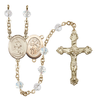 14 Karat Gold 6mm Austrian Crystal Saint Sebastian/Wrestling Rosary in Crystal