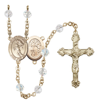 14 Karat Gold 6mm Austrian Crystal Saint Sebastian /Track&Field-Women Rosary in Crystal