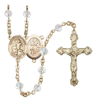 14 Karat Gold 6mm Austrian Crystal Saint Sebastian/Soccer-Women Rosary in Crystal