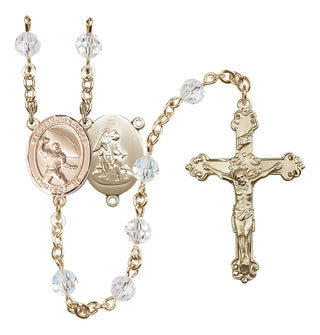 14 Karat Gold 6mm Austrian Crystal Guardian Angel/Football Rosary in Crystal