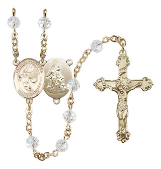 14 Karat Gold 6mm Austrian Crystal Guardian Angel/Basketball Rosary in Crystal